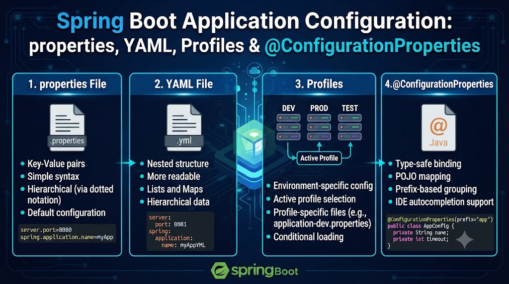 Spring Boot Application Configuration: properties, YAML, Profiles & @ConfigurationProperties